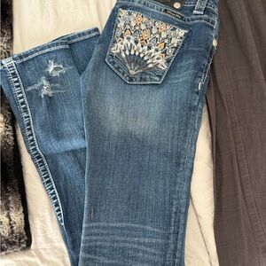 Miss Me Blue Boot Cut Jeans with Embroidered Design